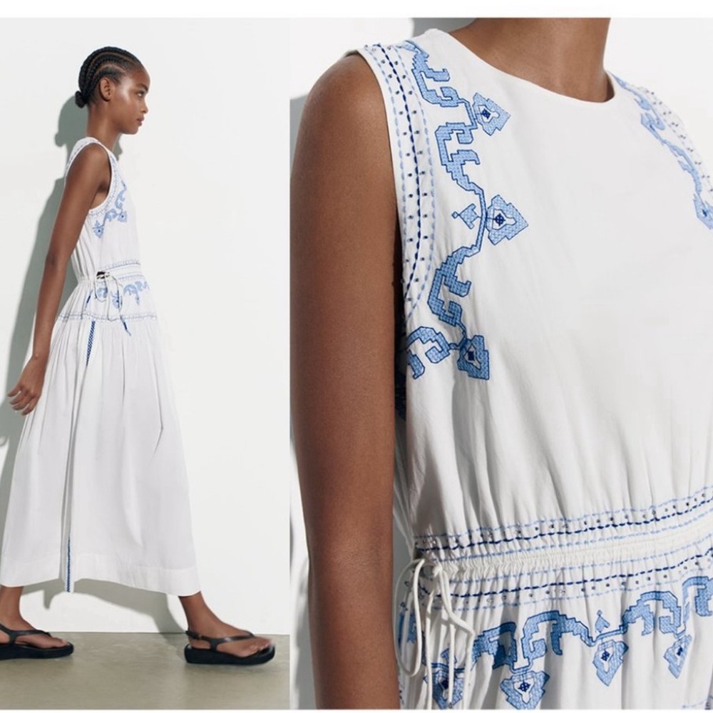 ZARA Embroidered Midi Dress